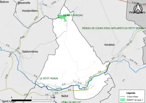 Carte des ZNIEFF de type 1 de la commune.