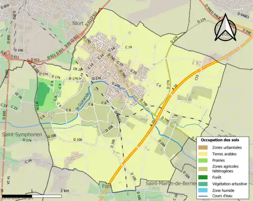 Carte en couleurs présentant l'occupation des sols.