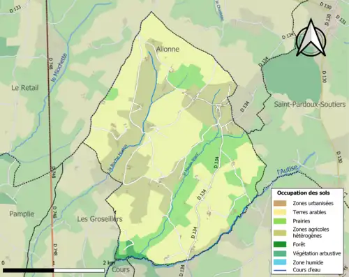 Carte en couleurs présentant l'occupation des sols.