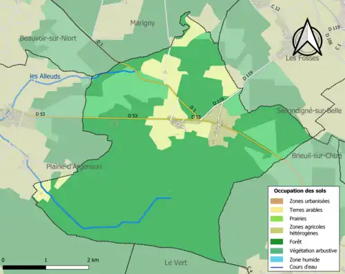 Carte en couleurs présentant l'occupation des sols.