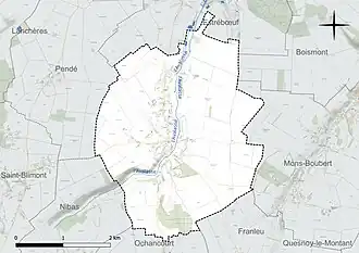 Carte en couleur présentant le réseau hydrographique de la commune