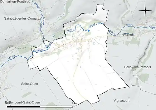 Carte en couleur présentant le réseau hydrographique de la commune