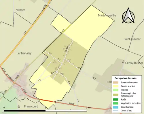 Carte en couleurs présentant l'occupation des sols.
