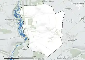 Carte en couleur présentant le réseau hydrographique de la commune