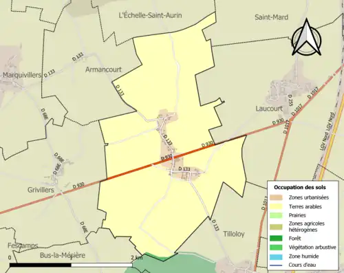 Carte en couleurs présentant l'occupation des sols.