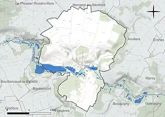 Carte en couleur présentant le réseau hydrographique de la commune