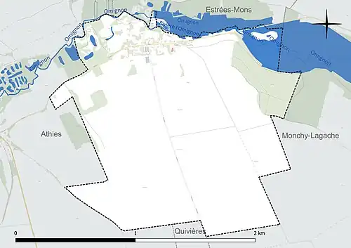 Carte en couleur présentant le réseau hydrographique de la commune