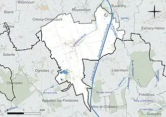 Carte en couleur présentant le réseau hydrographique de la commune