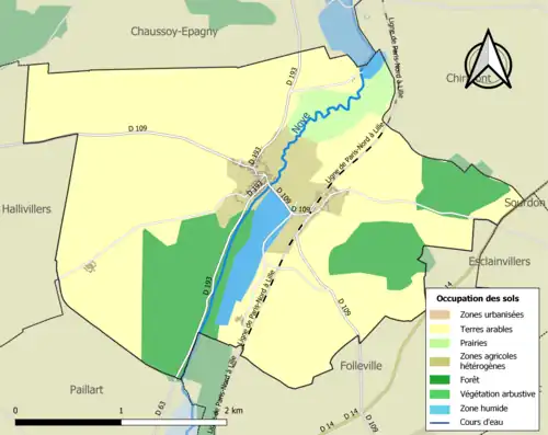 Carte en couleurs présentant l'occupation des sols.
