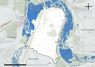 Carte en couleur présentant le réseau hydrographique de la commune