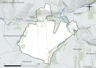 Carte en couleur présentant le réseau hydrographique de la commune