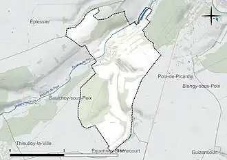Carte en couleur présentant le réseau hydrographique de la commune