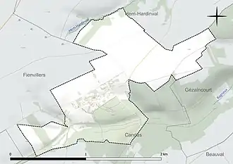 Carte en couleur présentant le réseau hydrographique de la commune