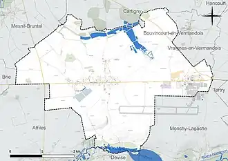 Carte en couleur présentant le réseau hydrographique de la commune