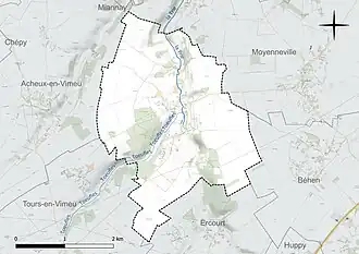 Carte en couleur présentant le réseau hydrographique de la commune