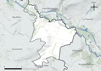 Carte en couleur présentant le réseau hydrographique de la commune