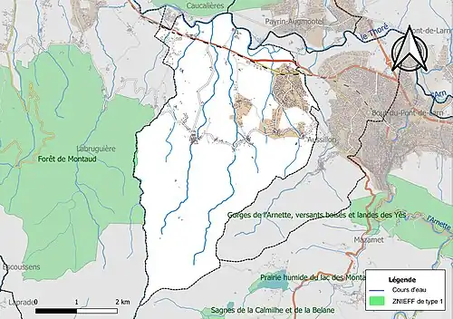 Carte de la ZNIEFF de type 1 sur la commune.