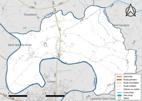 Carte en couleur présentant le réseau hydrographique de la commune