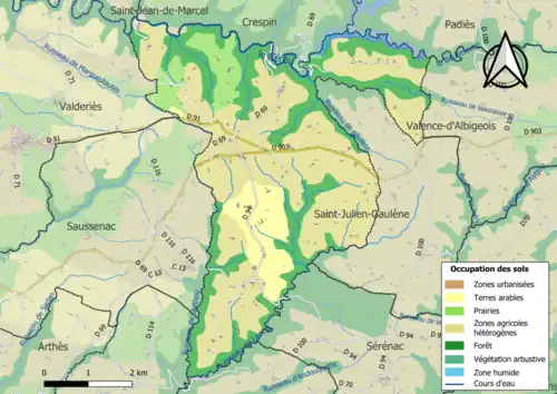 Carte en couleurs présentant l'occupation des sols.