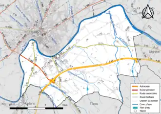 Carte en couleur présentant le réseau hydrographique de la commune