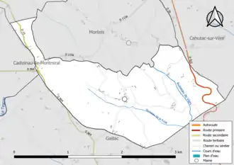 Carte en couleur présentant le réseau hydrographique de la commune