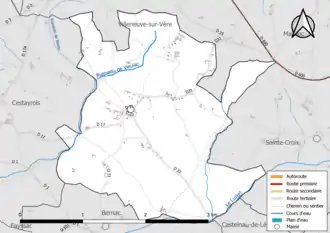 Carte en couleur présentant le réseau hydrographique de la commune