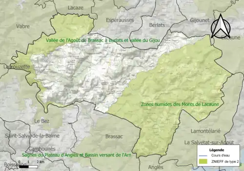 Carte des ZNIEFF de type 2 sur la commune.