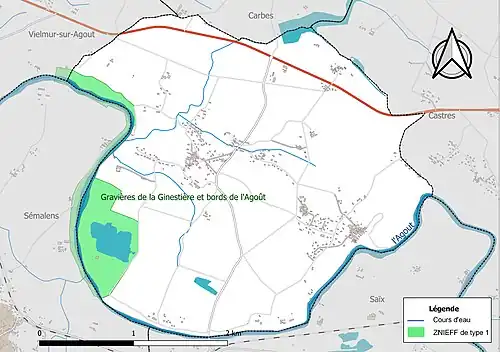 Carte de la ZNIEFF de type 1 sur la commune.