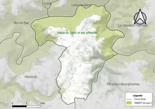 Carte de la ZNIEFF de type 2 sur la commune.