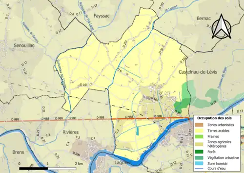 Carte en couleurs présentant l'occupation des sols.