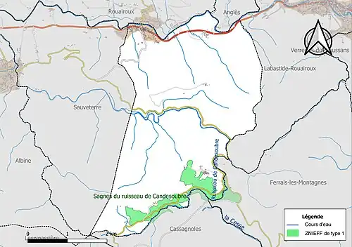Carte de la ZNIEFF de type 1 sur la commune.