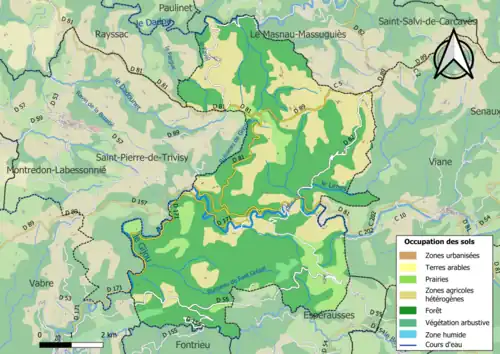Carte en couleurs présentant l'occupation des sols.