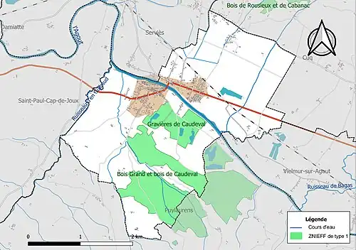 Carte des ZNIEFF de type 1 sur la commune.