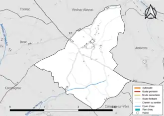 Carte en couleur présentant le réseau hydrographique de la commune