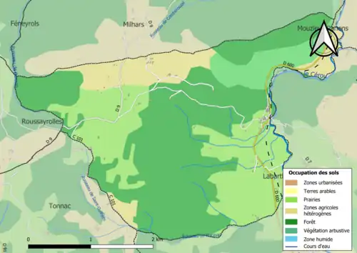 Carte en couleurs présentant l'occupation des sols.