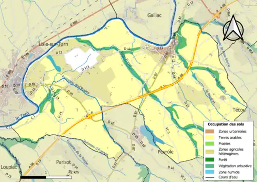 Carte en couleurs présentant l'occupation des sols.