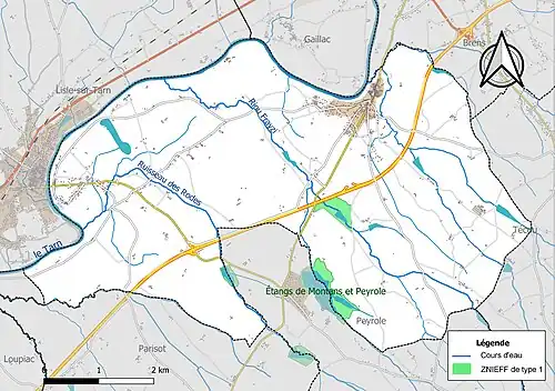 Carte de la ZNIEFF de type 1 sur la commune.
