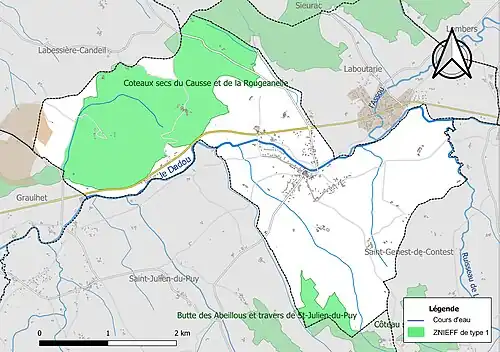 Carte des ZNIEFF de type 1 sur la commune.