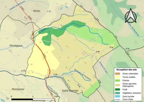 Carte en couleurs présentant l'occupation des sols.