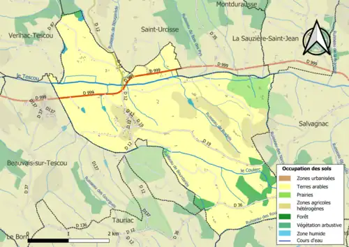 Carte en couleurs présentant l'occupation des sols.