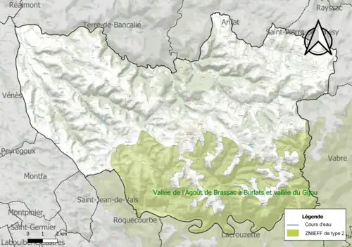 Carte de la ZNIEFF de type 2 sur la commune.
