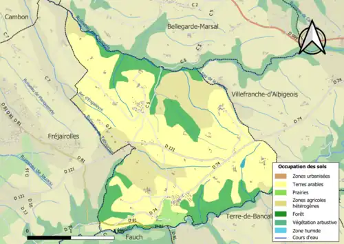 Carte en couleurs présentant l'occupation des sols.