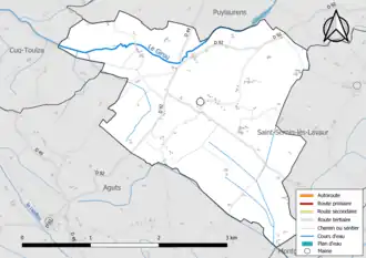 Carte en couleur présentant le réseau hydrographique de la commune
