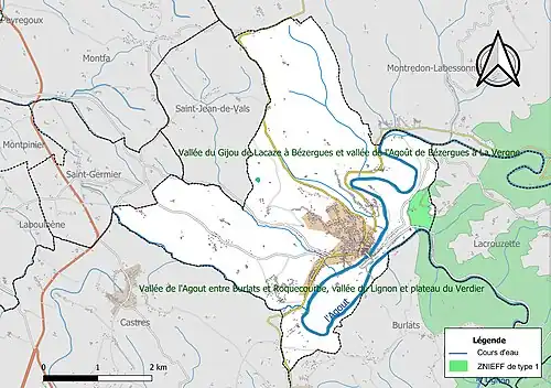 Carte de la ZNIEFF de type 1 sur la commune.