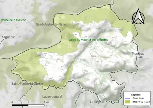 Carte de la ZNIEFF de type 2 sur la commune.