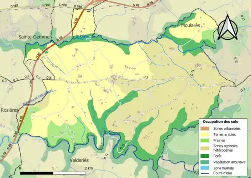 Carte en couleurs présentant l'occupation des sols.