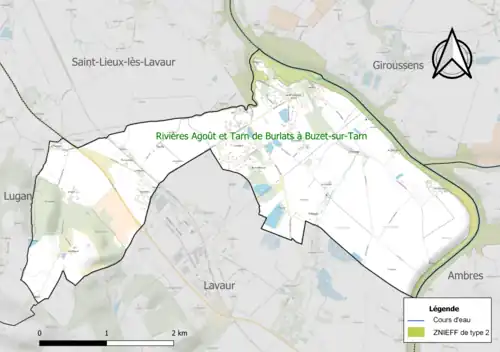 Carte de la ZNIEFF de type 2 sur la commune.