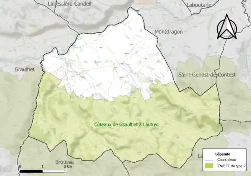 Carte de la ZNIEFF de type 2 sur la commune.