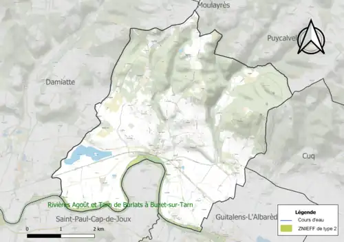 Carte de la ZNIEFF de type 2 sur la commune.