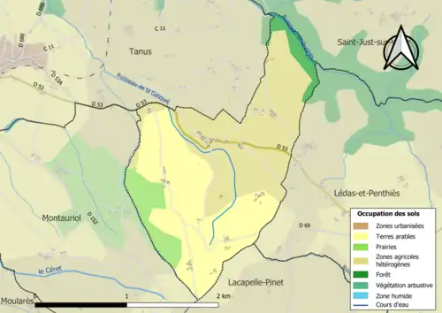Carte en couleurs présentant l'occupation des sols.